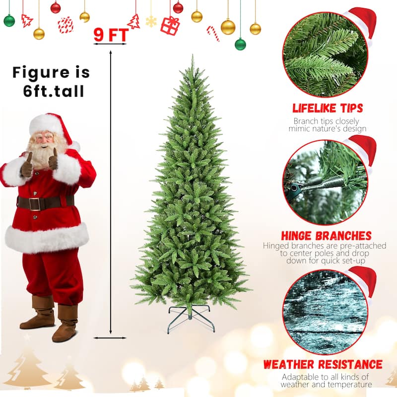 9FT Slim Christmas Tree-2152 Tips, PE+PVC Branches, Hinged Design for Easy Setup