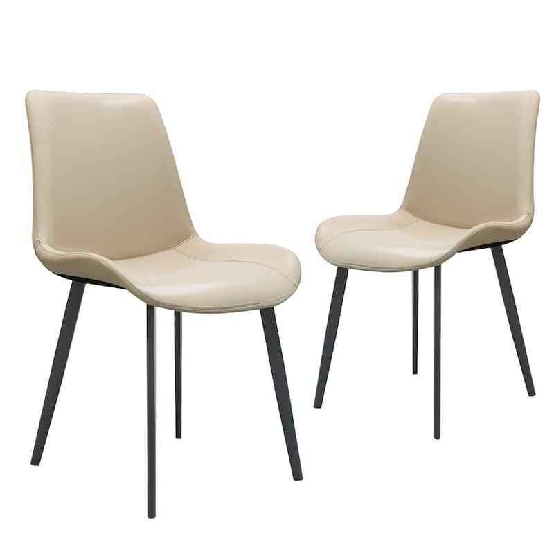PU Leather Dining Chair with Metal Legs, Modern Upholstered Chair Set of 2 for Kitchen, Restaurant, Living, Meeting Room - Beige