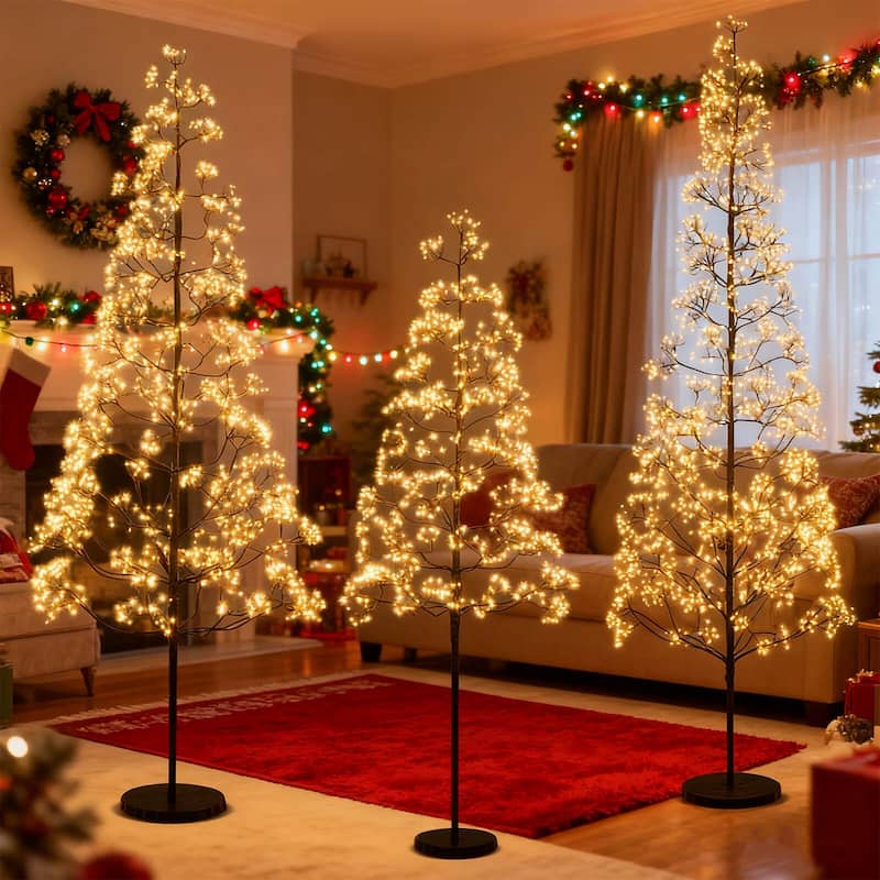 Costway 5/6/7 FT Lighted Alpine Tree with 1500 White LED Lights,
