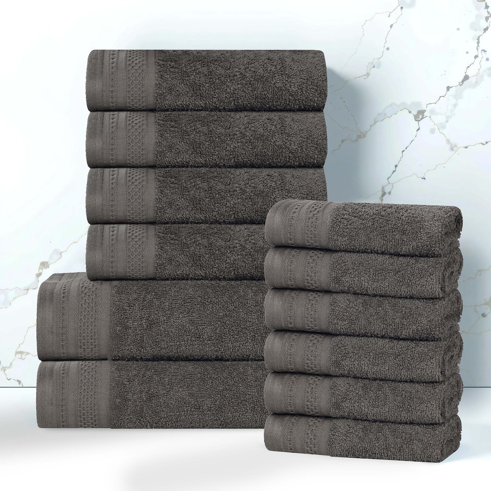 Superior Honeycomb Textured Border Cotton Medium Weight 12 Piece Towel Set