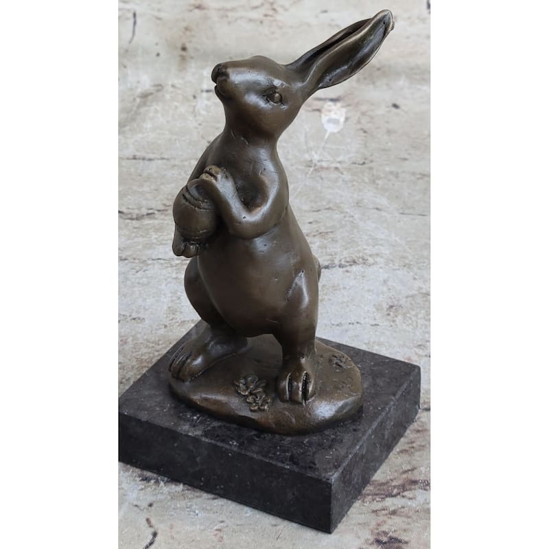 Cuddly Lil Lady Bunny Carrot Basket Bronze Sculpture Statue Figure Figurine Art