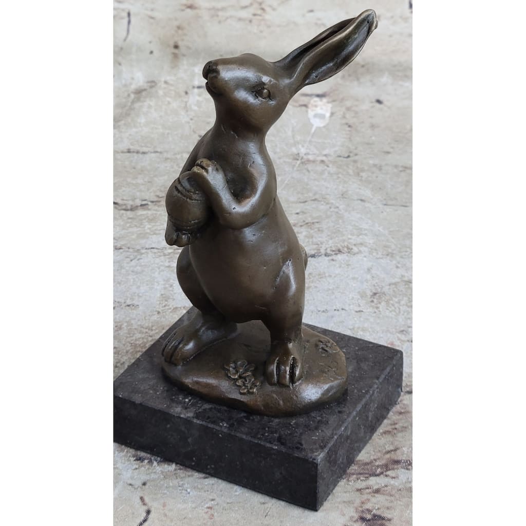 Cuddly Lil Lady Bunny Carrot Basket Bronze Sculpture Statue Figure Figurine Art