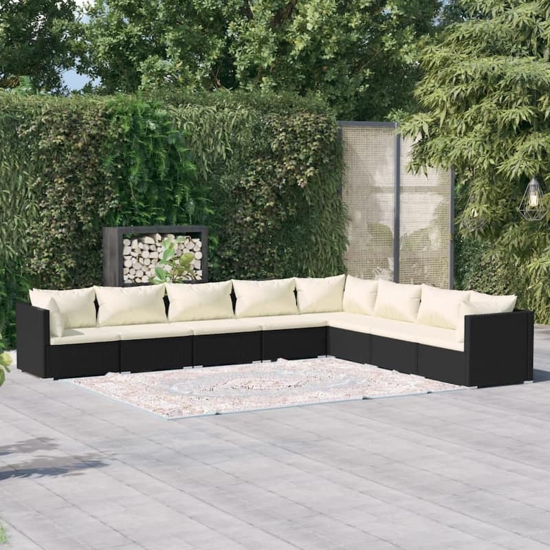 vidaXL Patio Lounge Set Outdoor Sectional Sofa Set Table Garden Poly Rattan - Black 8 Piece
