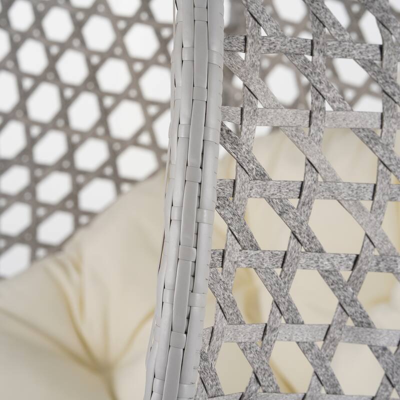 Hollowed-Out Hanging Chair with Adjustable Headrest, Weather-Resistant Rattan Swing Chair with Iron Base