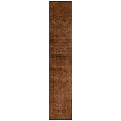 Overdyed One-of-a-Kind Hand-Knotted Runner Rug - Brown - 3' 2" x 16' 7"