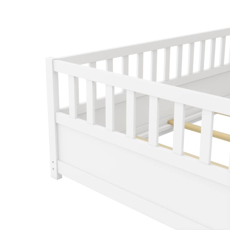 Floor Bed, High Security Barrier, Montessori Wooden Children'S Floor Bed,Support Slat