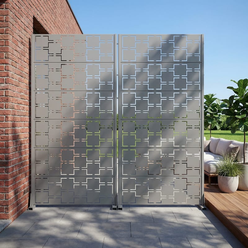 Outdoor Freestanding Metal Privacy Screen Decorative Garden Fence Set of 2