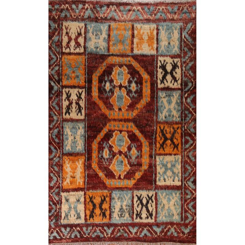 Hand Knotted Oriental 100% Wool Carpet Modern Tribal Red Moroccan Area Rug - 9' 9'' X 6' 8''