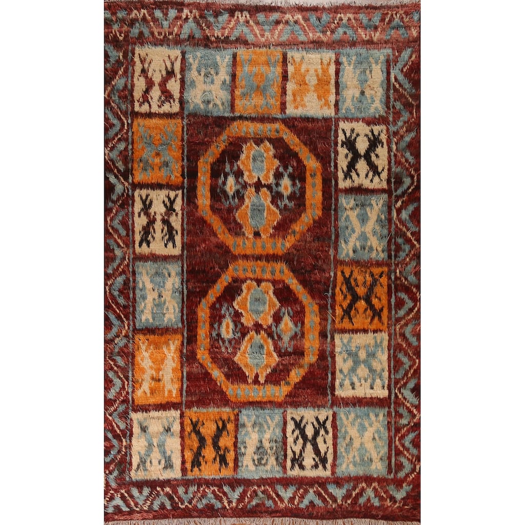 Hand Knotted Oriental 100% Wool Carpet Modern Tribal Red Moroccan Area Rug - 9' 9'' X 6' 8''