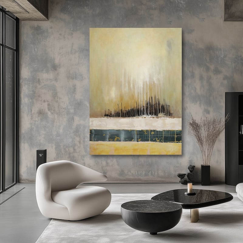 Golden Horizon Hand Painted Abstract Oil Canvas Wall Art 31x47 Inches