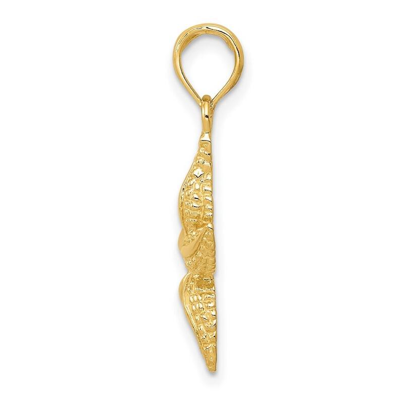 Curata 14k Yellow Gold 18" Solid Textured Sea shell Starfish Pendant Necklace - 22.2x15.5mm