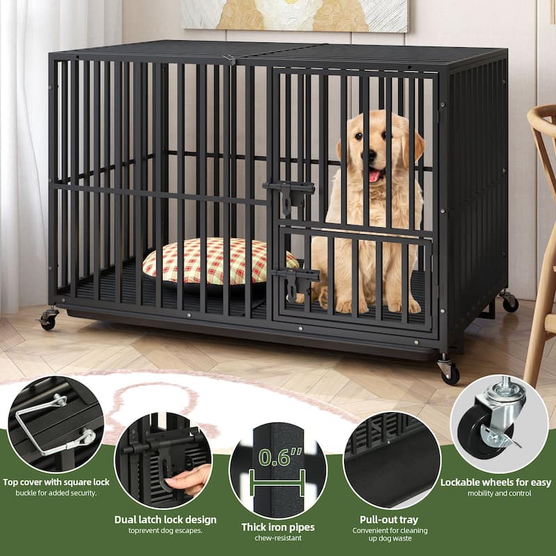 Escape Proof Dog Cage Kennel with Lockable Wheels