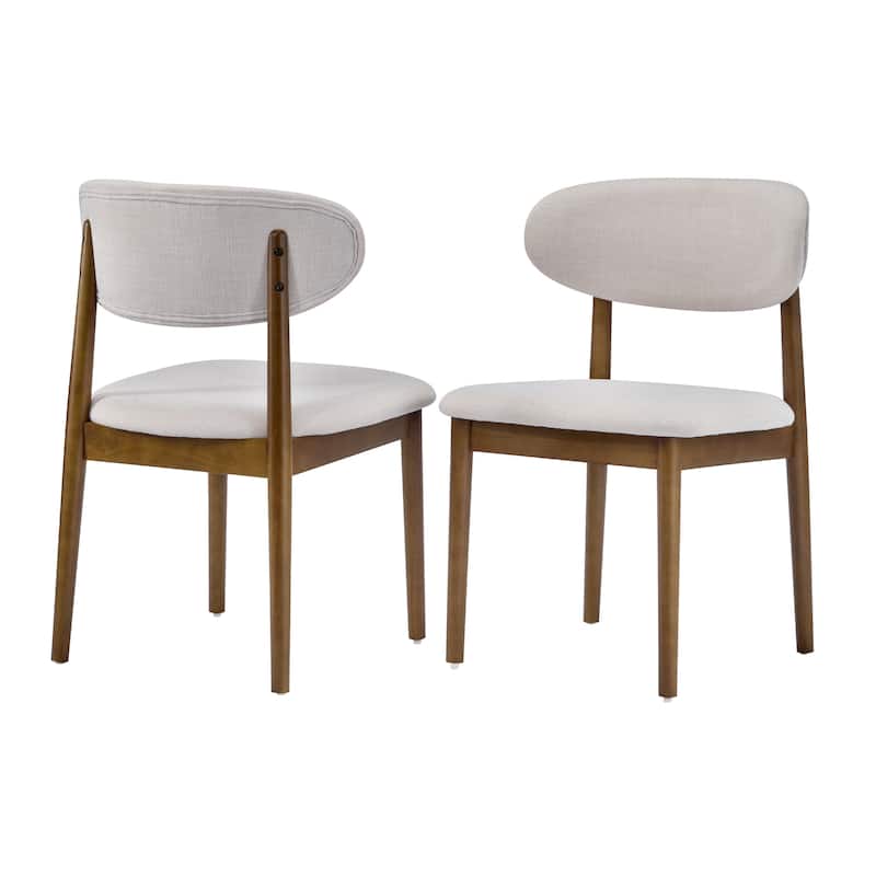 Christopher Knight Home - Draven Upholstered Side Chairs with Walnut wood frame and Curved Back（Set of 2） - Beige+Walnut