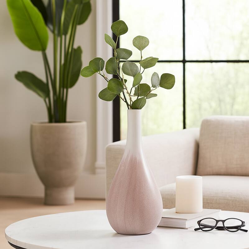 Sagebrook Home Valdiva Stoneware Vase - White, Novelty, Ombre, Elegant Home Accent in Stoneware Color