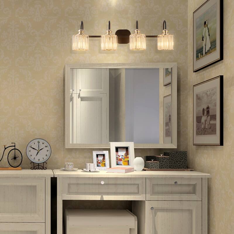 ExBrite Modern Rose Gold Dimmable Bathroom Crystal Vanity Lights