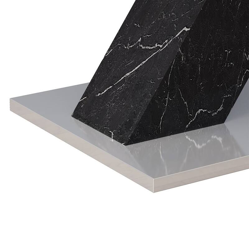 62.99" Faux Marble Rectangular Extendable Dining Table with X-Legs and Metal Base