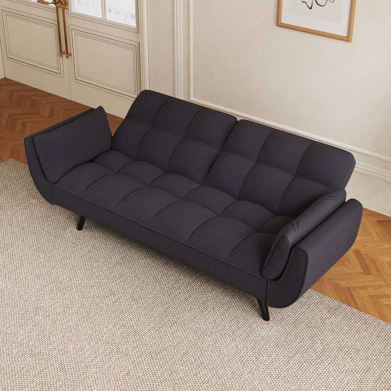 74" Velvet Upholstered Double Sofa Bed, Beige