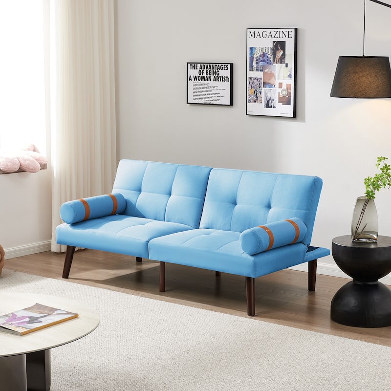Convertible Sofa Bed Futon with Solid Wood Legs Linen Fabric