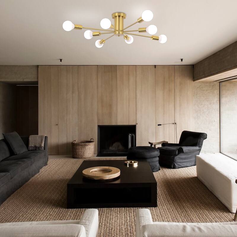 8-Light Sputnik Chandelier, Semi-Flush Mount Ceiling Light with Sputnik Shade for Living Room Kitchen Island Dining Foyer