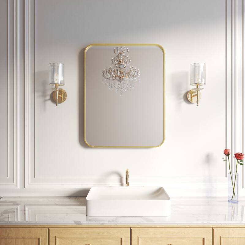 Organnice Rectangular Aluminum Frame Vanity Bathroom Mirror with Clear Glass