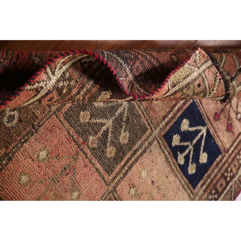 Qashqai Persian Antique Rug Hand-Knotted Geometric Pink Wool Carpet - 3'7"x 7'3"