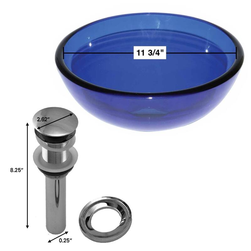 Blue Tempered Glass Round Countertop Vessel Sink 11.75" Scratch Resistant with Drain Pack of 2 Renovators Supply