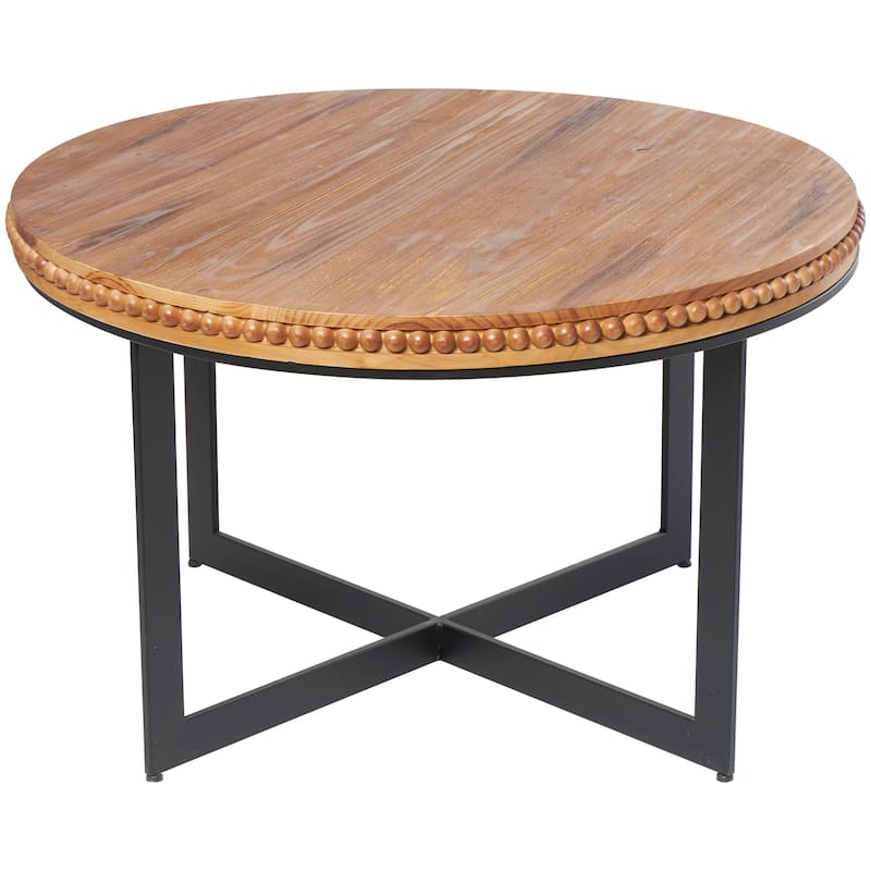 Wood Beaded Coffee Table with Metal X-Shaped Base - Brown - Roche River Decor - 30"Wx30"Lx16"H