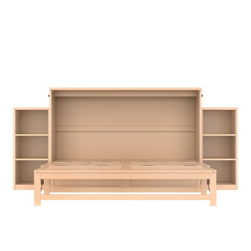 Queen Murphy Bed with Storage Drawers & Shelves for Guest Room