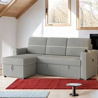 85'' Corduroy Pull Out Sleeper Sofa Bed Couch with Storage Chaise,Two ...