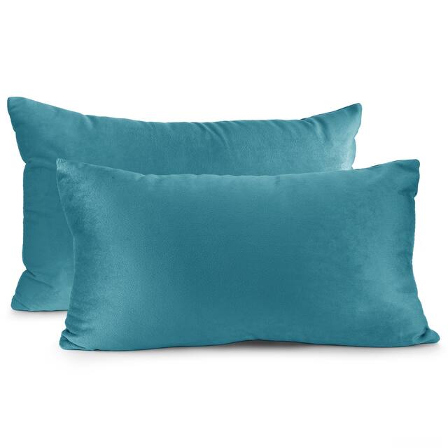 Porch & Den Cosner Microfiber Velvet Throw Pillow Covers (Set of 2) - 12" x 20" - Beach Blue