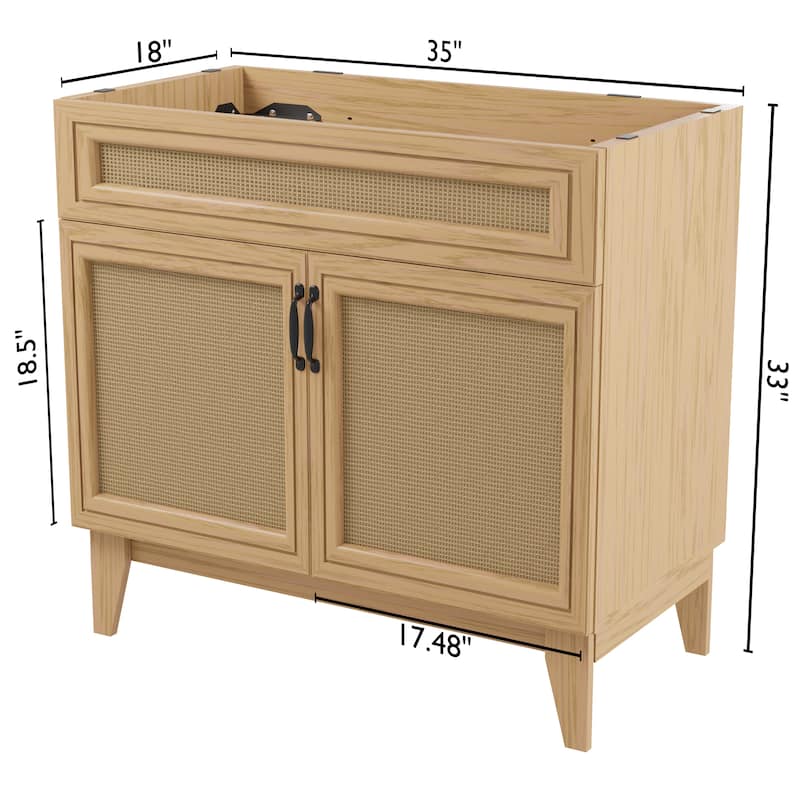 Ancillary Rattan Modern Farmhouse 2-Shelf Bath Vanity Cabinet Only (Sink Basin not Included), by JONATHAN Y