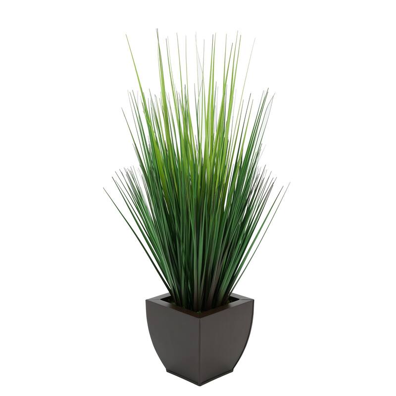 Faux PVC Grass in Tapered Zinc Planter - Matte Brown