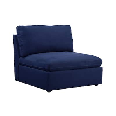 Armless Chair with Fabric Seat and Pillow Back, Blue