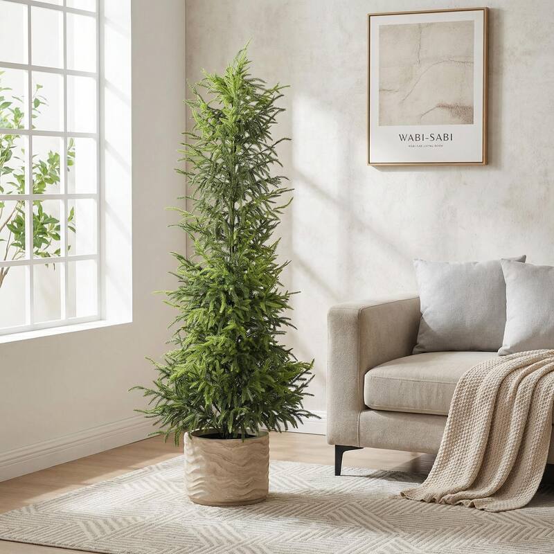 5" Artificial Real Touch Pine Tree with Black Plastic Pot, 1pc/set