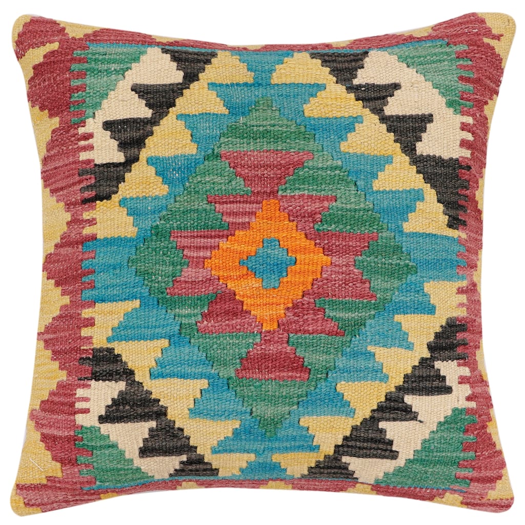 Tribal Exie Turkish Hand-Woven Kilim Pillow - 18'' x 18''