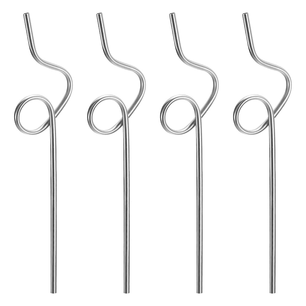 4Pcs 10.6" Curly Shape Stainless Steel Straws Reusable Metal Straw