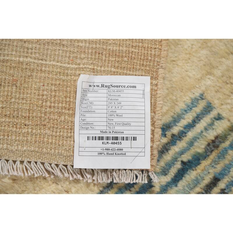 Geometric Moroccan Oriental Rug Hand-Knotted Bedroom Wool Carpet - 8'2" x 9'8"