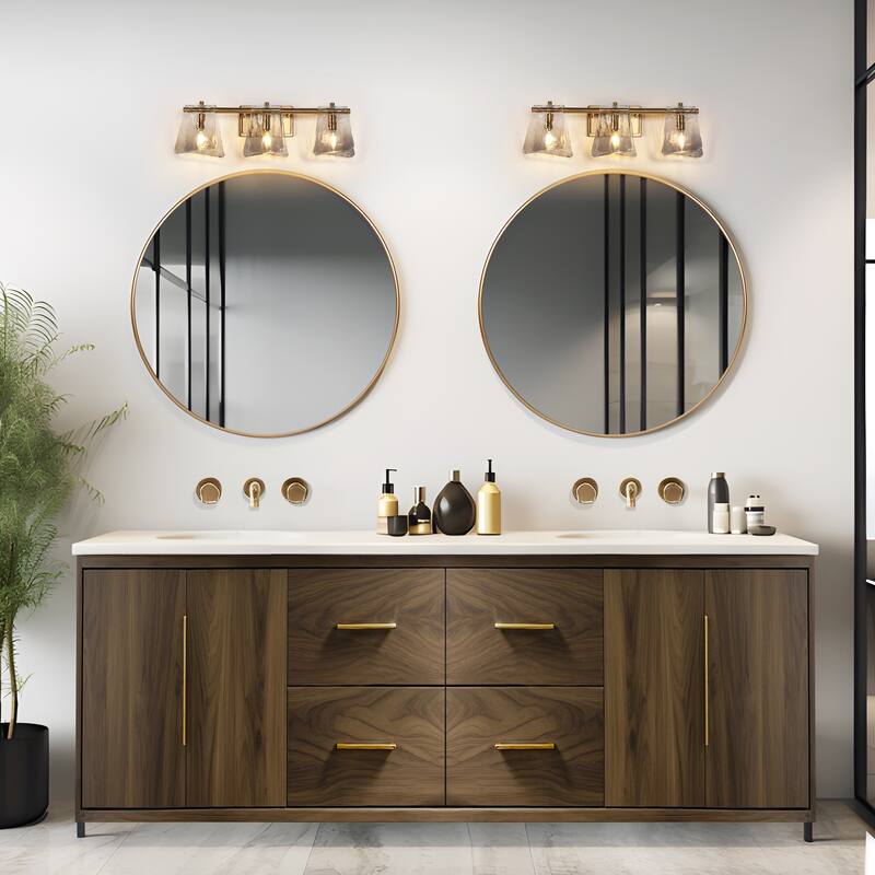 Modern Gold 3-Light Bathroom Vanity Light Textured Glass Wall Sconce - 23.6" W x 8" H x 5.9" D