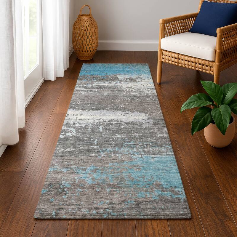 Premium Washable Super Soft Abstract Modern Mayfield Rug - Teal - 2'3" x 7'6"
