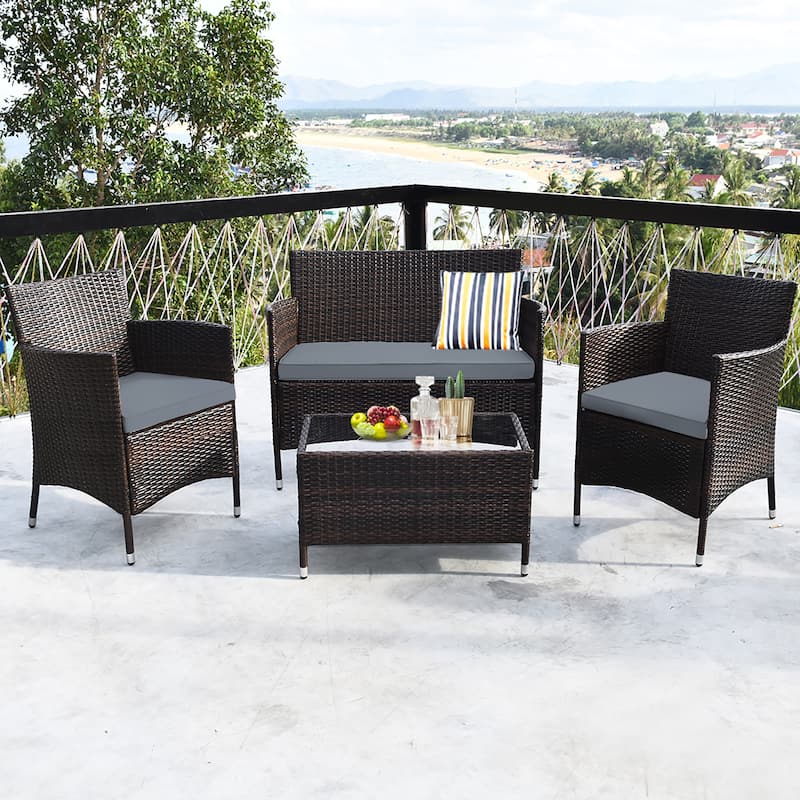 4PCS Patio Rattan Furniture Conversation Set
