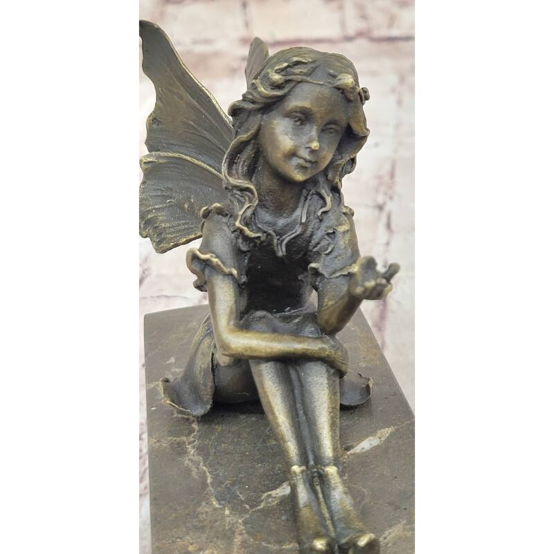 Sitting Young Fairy Girl Angel Winged Figure On Marble Base Original Art By Milo