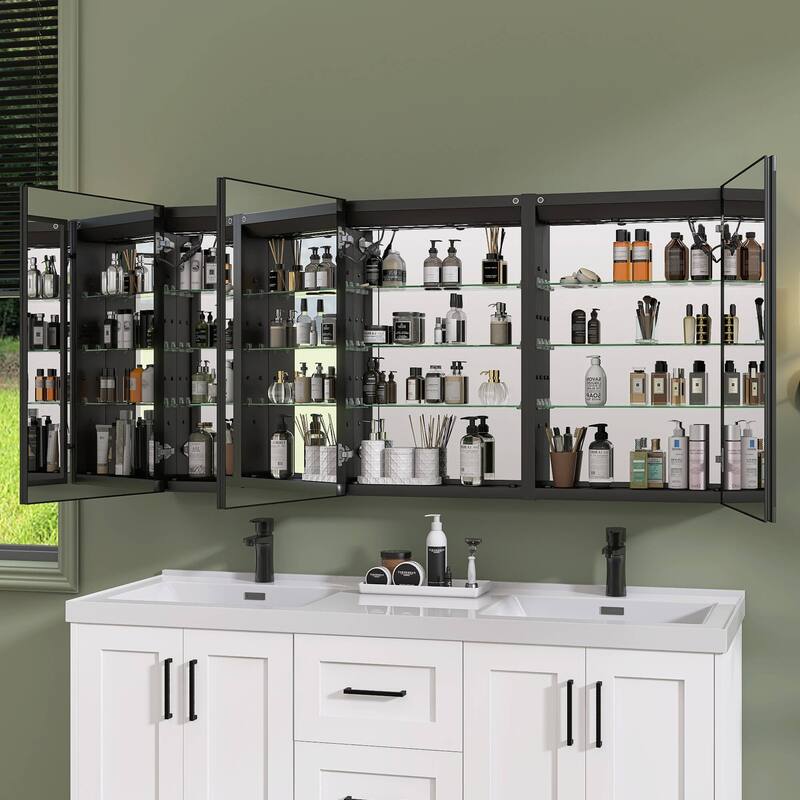 60'' W 30'' H Recessed Frameless Medicine Cabinet Mirror 9 Adjustable