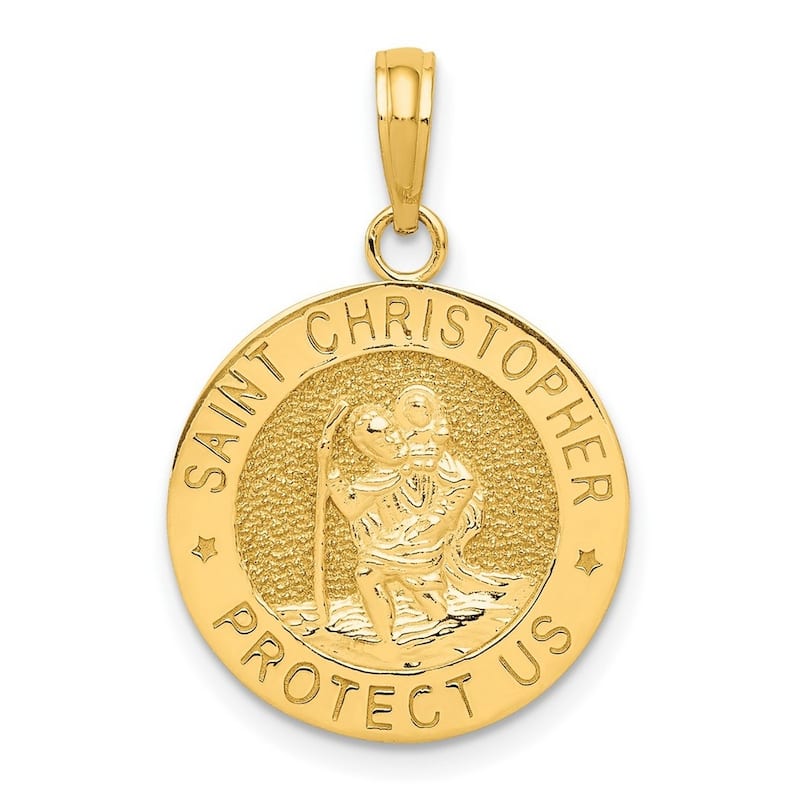 Curata 14k Yellow Gold 18" Saint Christopher Medal Pendant Necklace