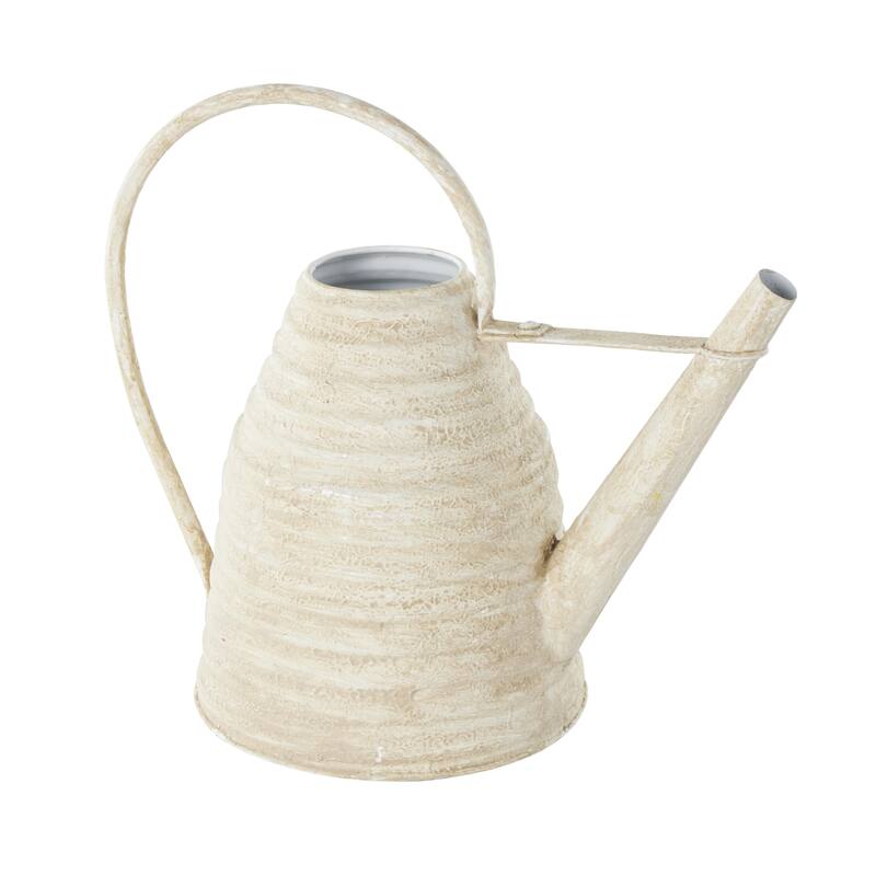 Metal Watering Can Beehive Shaped Watering Can Indoor Outdoor Planter with Large Loop Handle - Gray or Cream - Roche River Decor