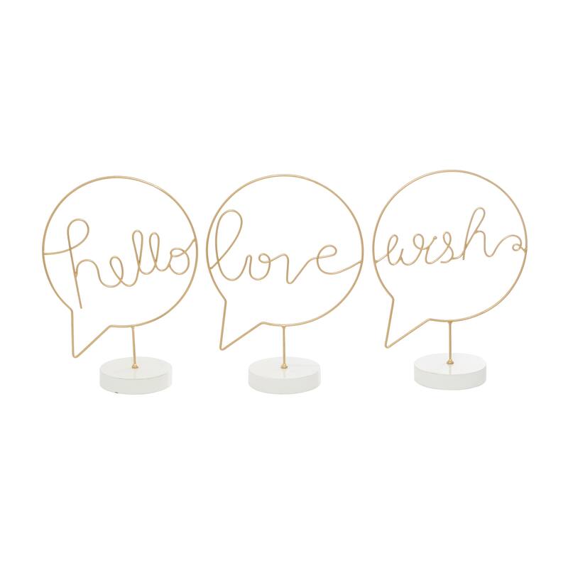 Gold Wooden Hello, Love, Wish Decorative Sign with Text Bubble Design (Set of 3)