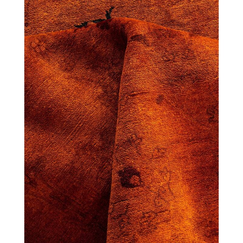 Overdyed, One-of-a-Kind Hand-Knotted Area Rug - Orange - 9' 0" x 12' 2"