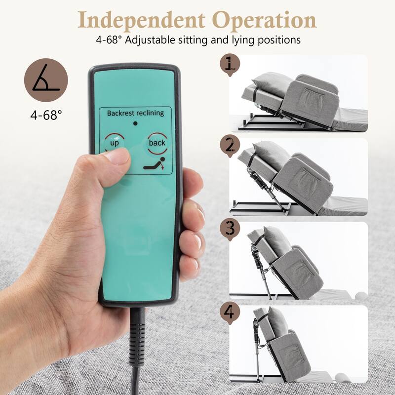 Safe & Comfortable Electric Bed Backrest, 4-68° Adjustable Lift with Rails