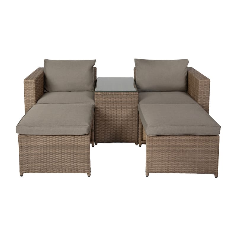 Indoor/Outdoor Modular Loveseat Sofa Set with Table and Ottomans - 24.75"D x 25"W x 30.25"H