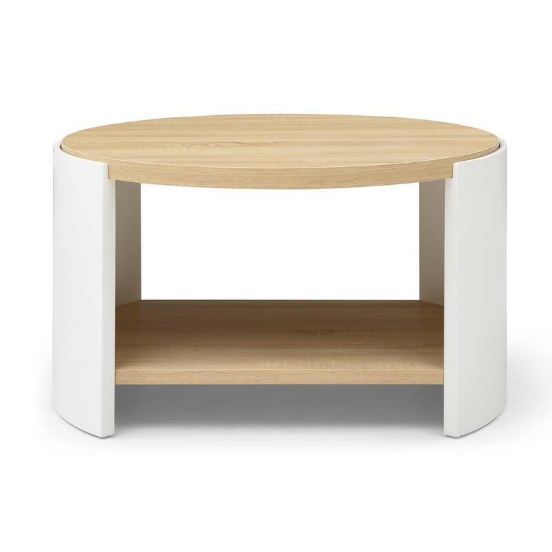 31" x 31" Round Coffee Table - 2-Tier Wood Desktop with Storage Shelf