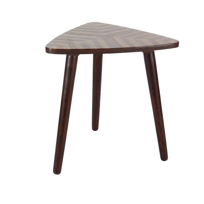 Brown Mango Wood Handmade Accent Table with Wood Inlay